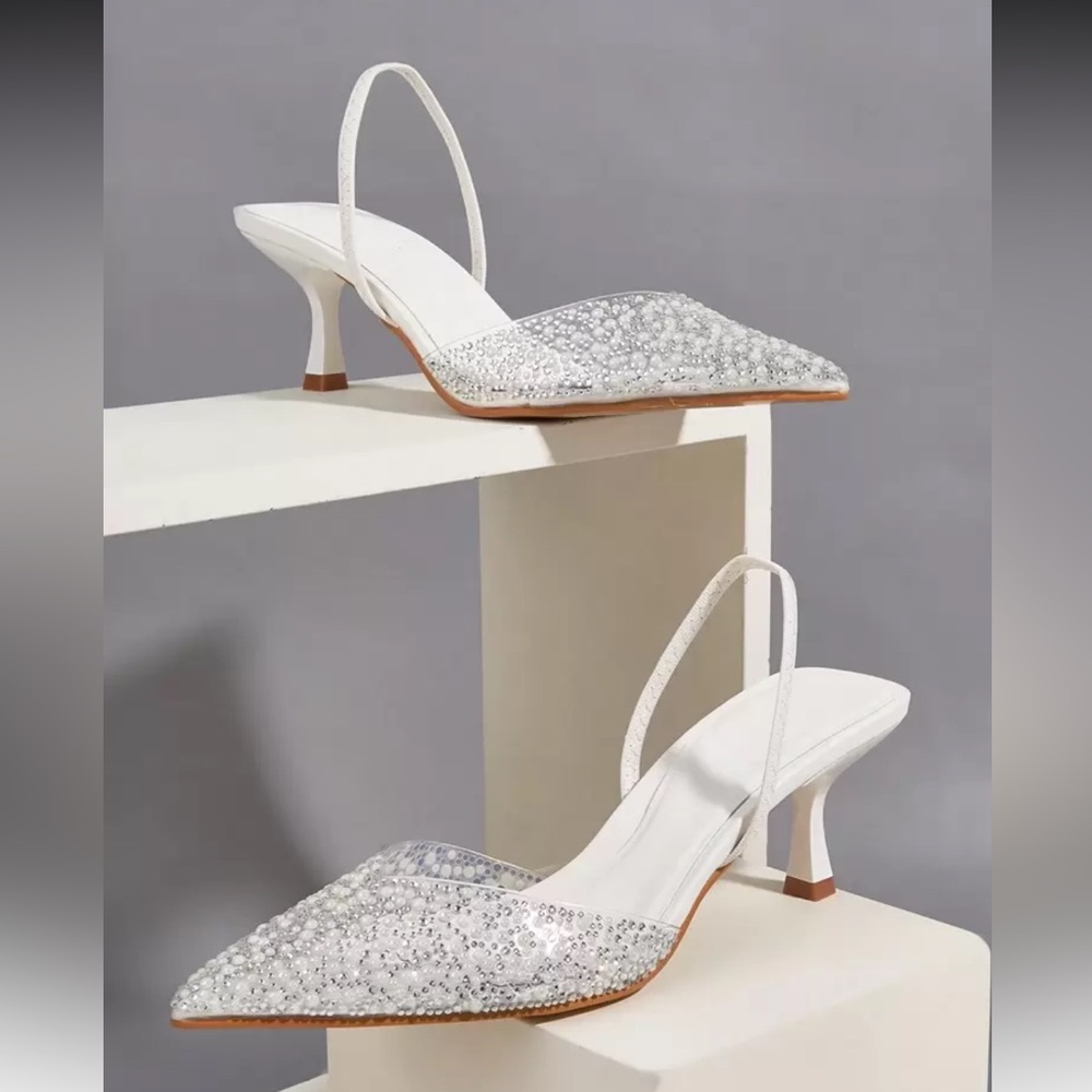 Elegant Silver and Pearl Women's Slingback Heels